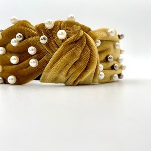 Yellow and pearls headband